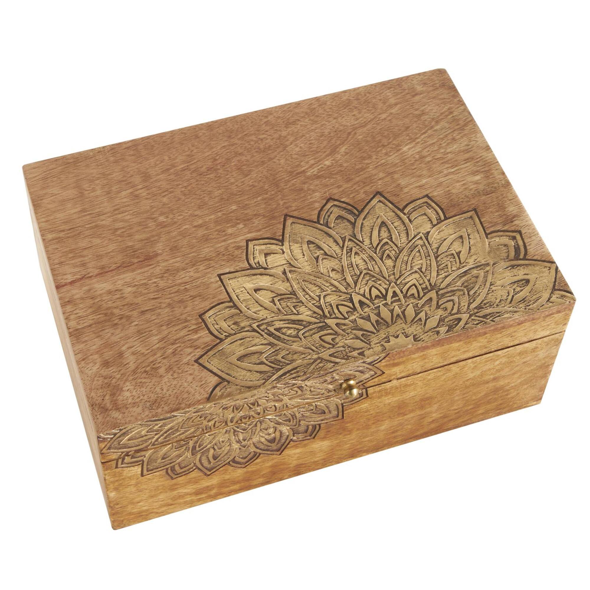 Brown & Gold Handmade Storage Box Set with Carved Mandalas Set
